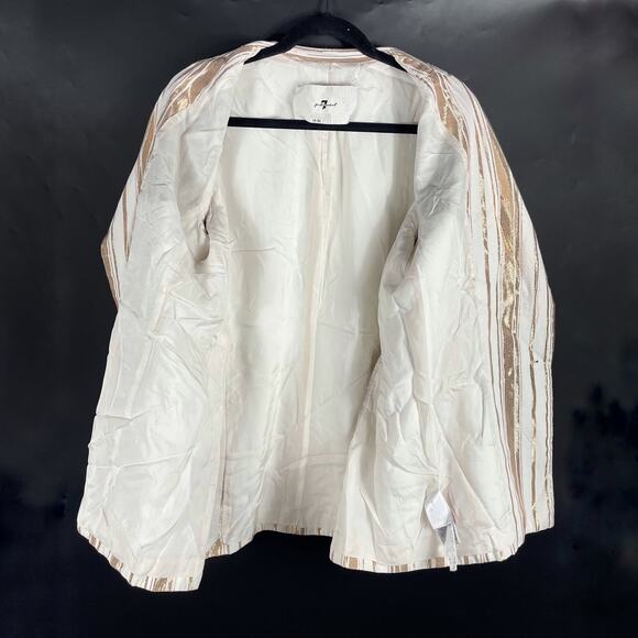 7 for All Mankind Shine Blazer Ivory Gold Stripe Button Front Double Breast Sz L - Picture 14 of 16